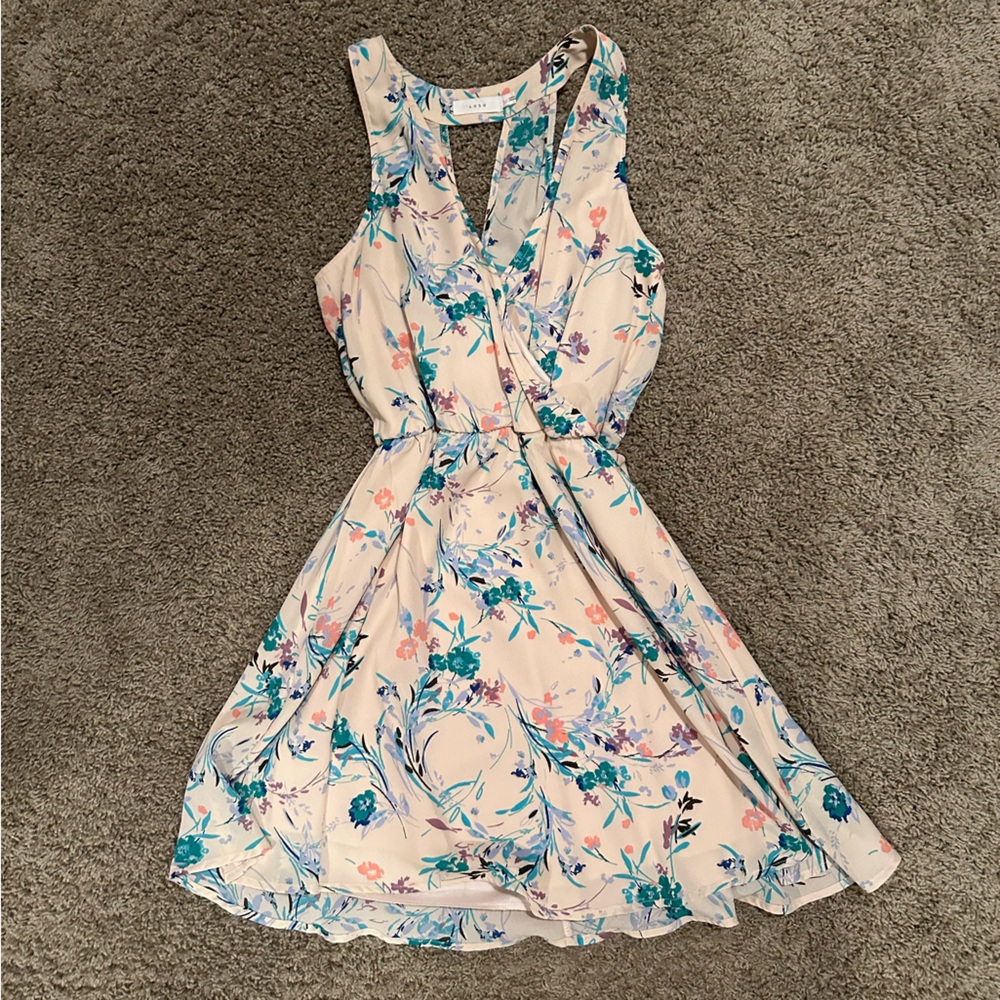 Lush Floral Patterned Dress with Blue and Pink Accents